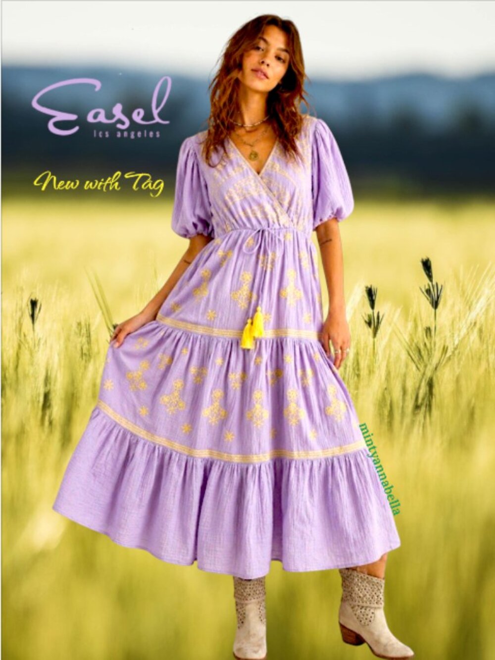 Easel Lavender Embroidered Tiered Dress
